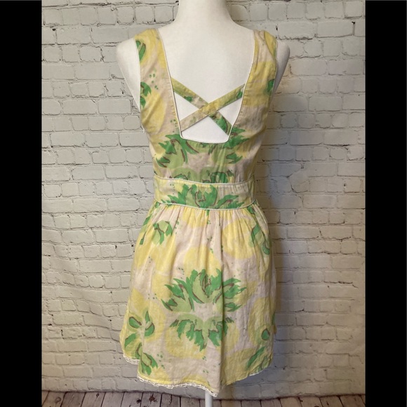 Free People Sundress Yellow/Cream Floral  Size 6 - Picture 2 of 6